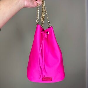 Prada Fuchsia Drawstring Bucket Bag with Gold Chain Handles